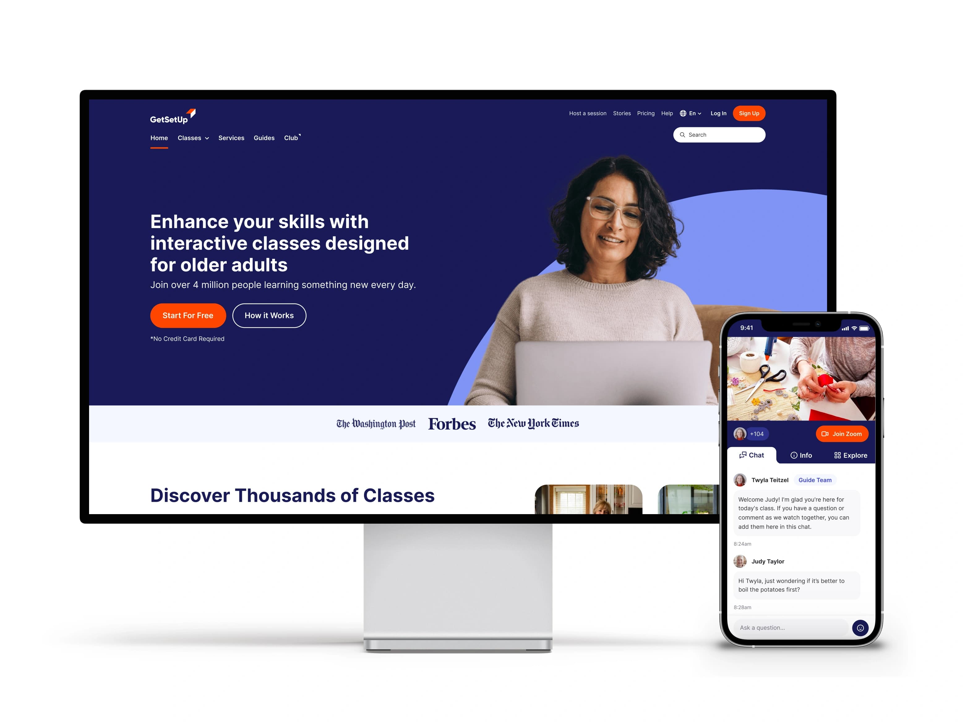 GetSetUp marketing site and mobile class experience