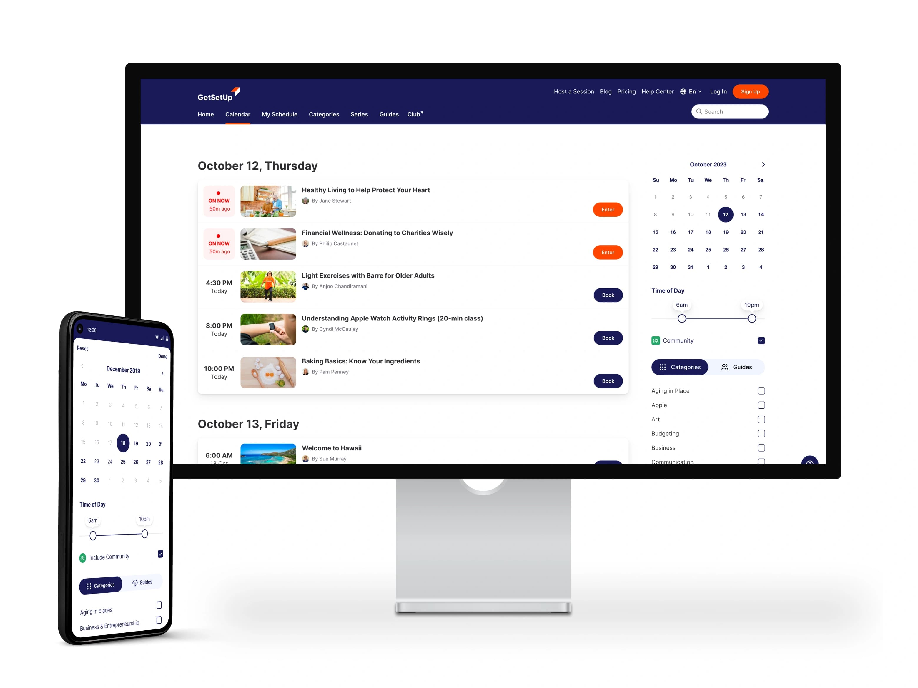 GetSetUp responsive calendar and class filters