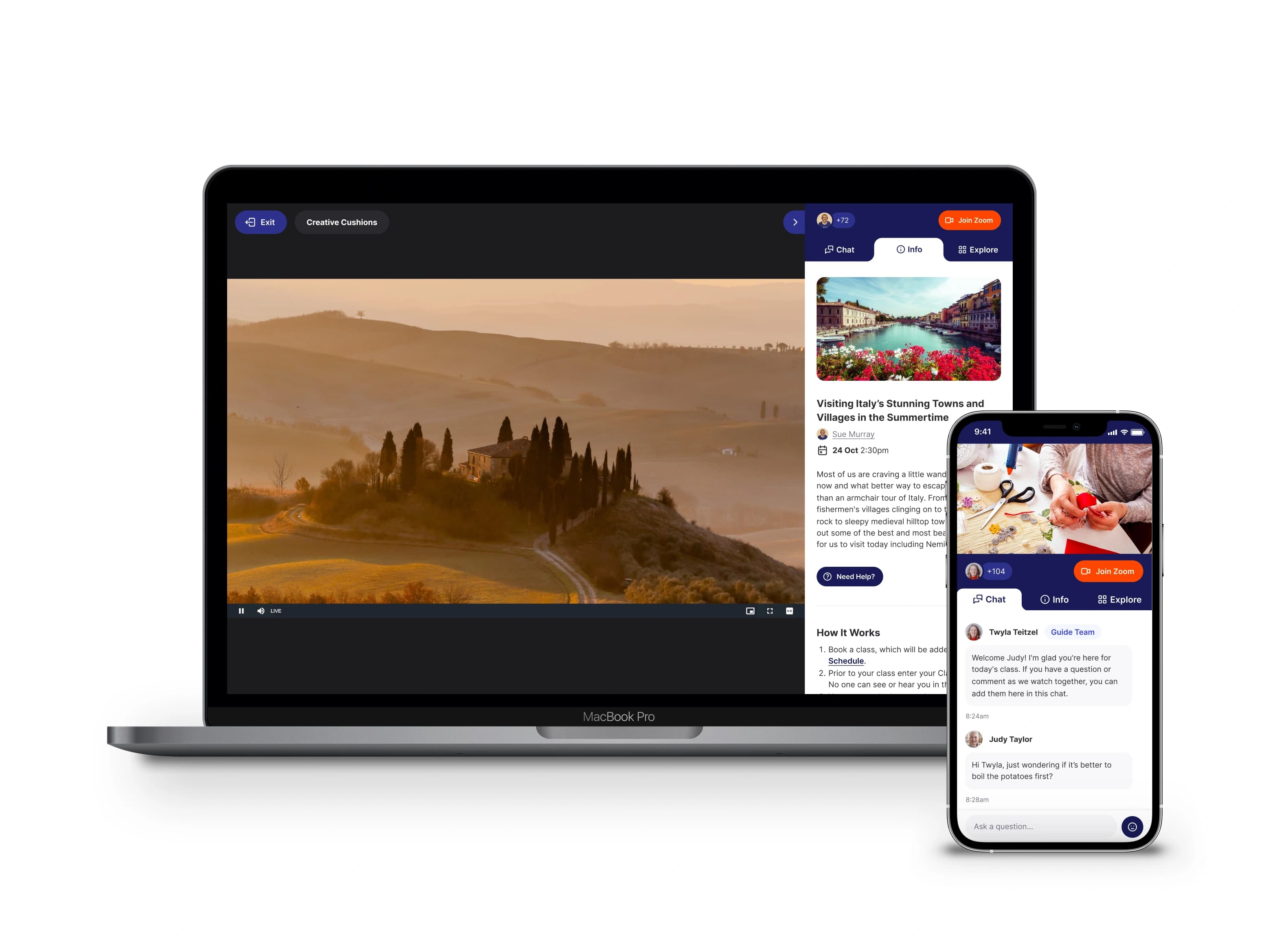GetSetUp live class experience with chat and class information