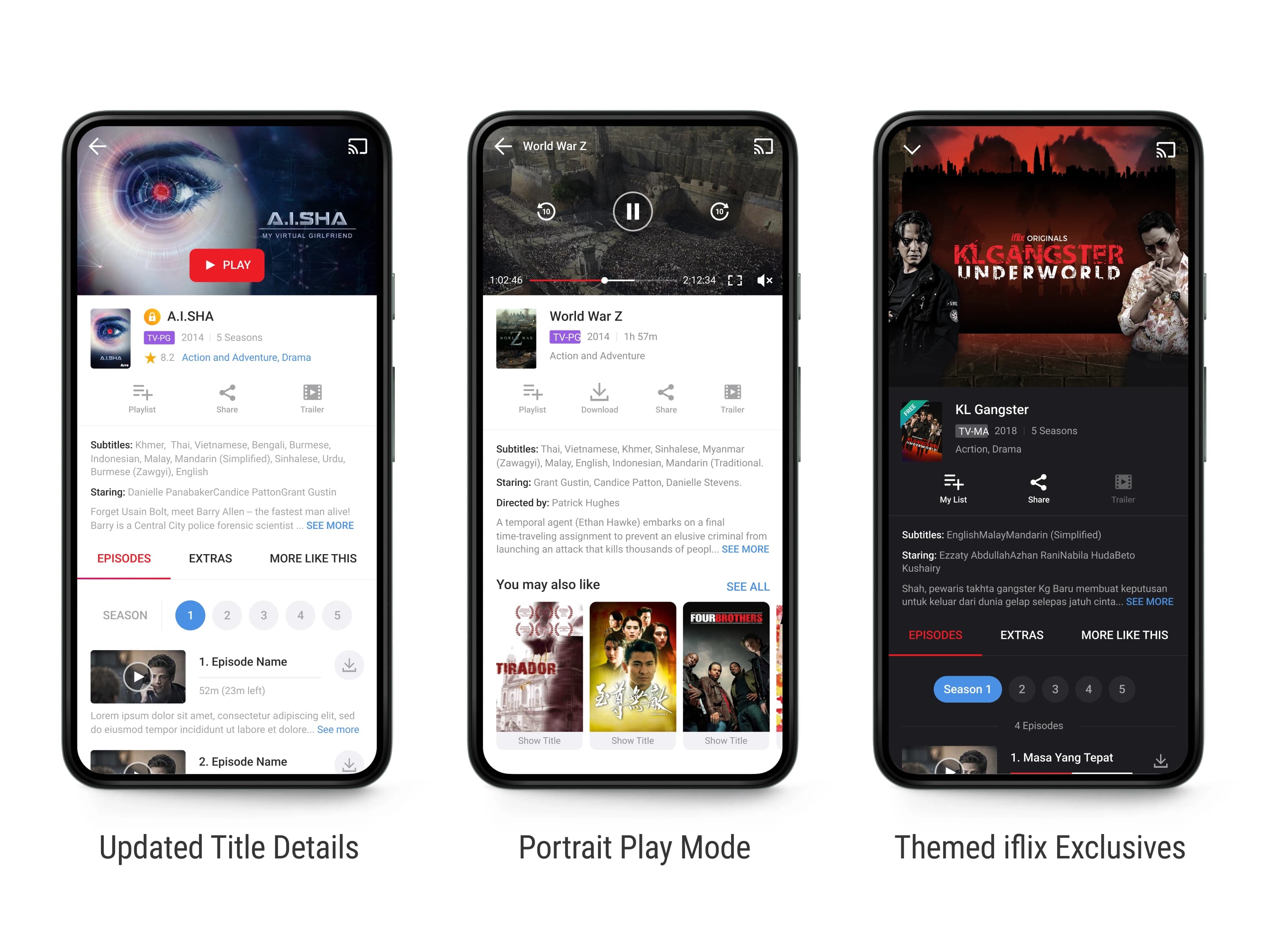 iflix title details, portrait playback and themed original content
